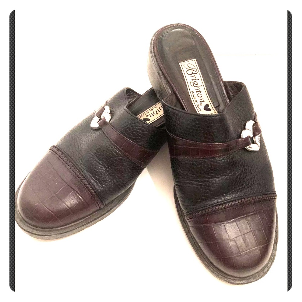 BRIGHTON 8M Brown Leather Croc Mules  "Kelsey"